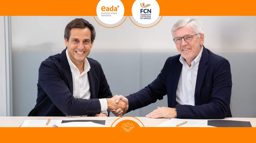El president de la Federació Catalana de Natació, Ramon Bosch, i el degà de EADA Business School, Jordi Díaz, van formalitzar l'aliança.